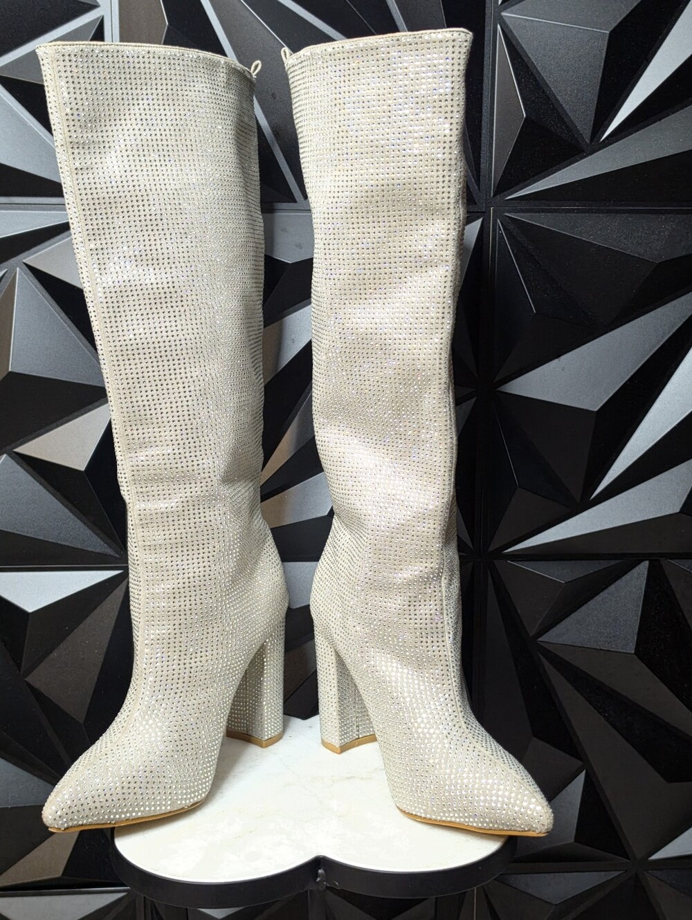 Billini Cream Rhinestone Over-the-Knee Block Heel Boots